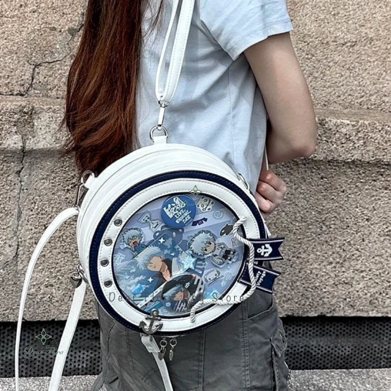 

Y2K Cute Nautical Theme Ita Bag Kawaii Girl Transparent Shoulder Bag DIY Display Backpack Students Round Messenger Crossbody Bag