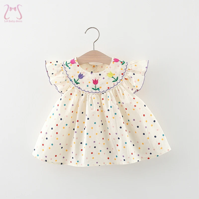 Summer New Baby Girl Dress Colorful Polka Dot Embroidered Flowers Cotton Children Clothes 0 to 3 Years Old