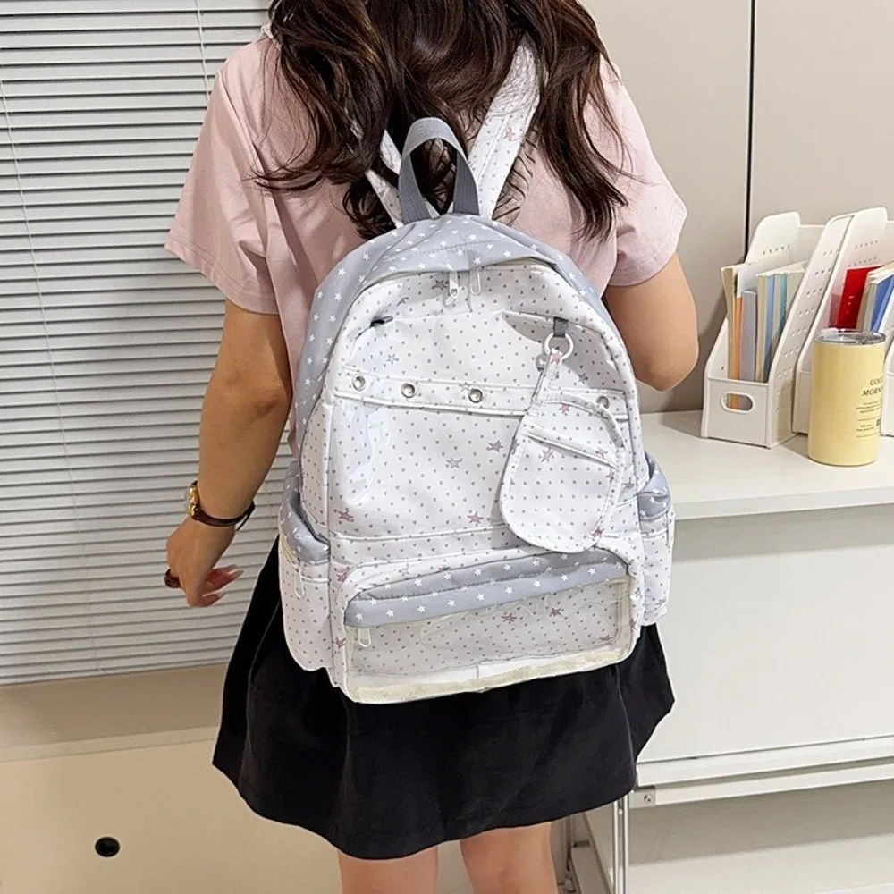 Kawaii Transparent Polka Dot Backpack Y2K Lolita Student School Bag Multiple Pockets Rucksack Display Knapsack College