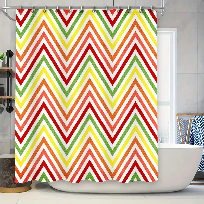 

Занавеска для душа с шевронным узором, яркие цветные полосы, декор для ванной комнаты, простая установка, прочная водостойкая ткань, размер Cust