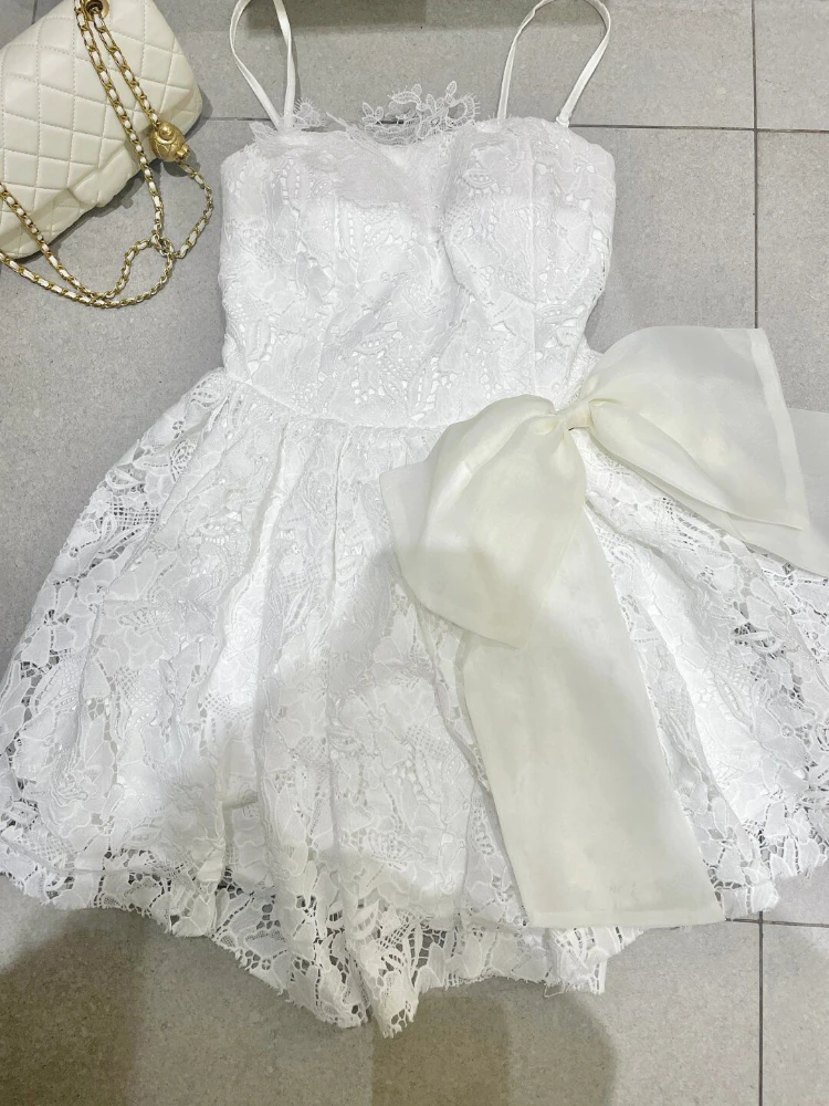 

Spring France Princess Vintage Dress Woman Y2k Sexy Off Shoulder Elegant Evening Party Dress Female Bow Korea Style Chic Outfits