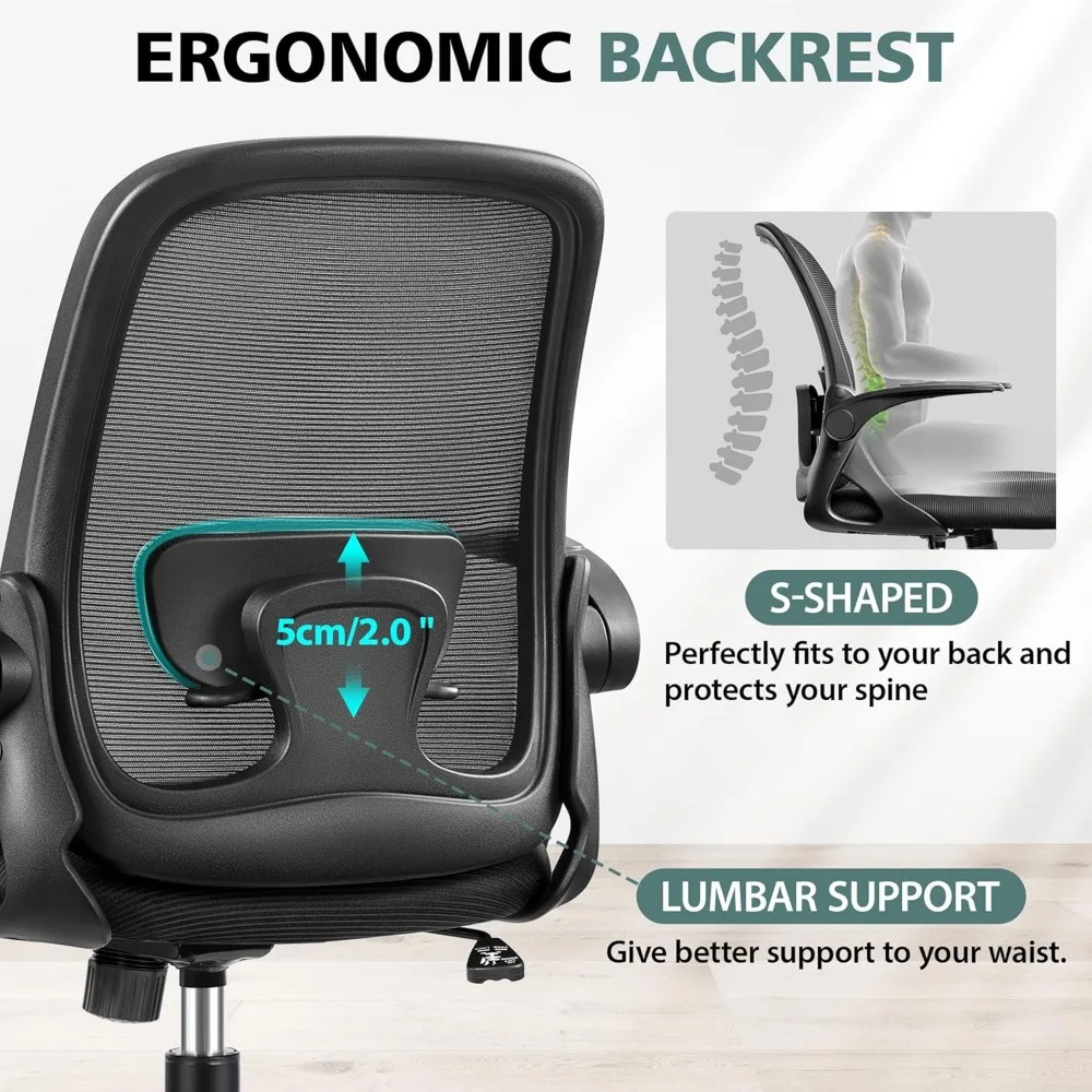 Silla de oficina ergonómica, asiento de escritorio con soporte Lumbar y brazos abatibles, cómoda silla ejecutiva de ordenador de malla transpirable