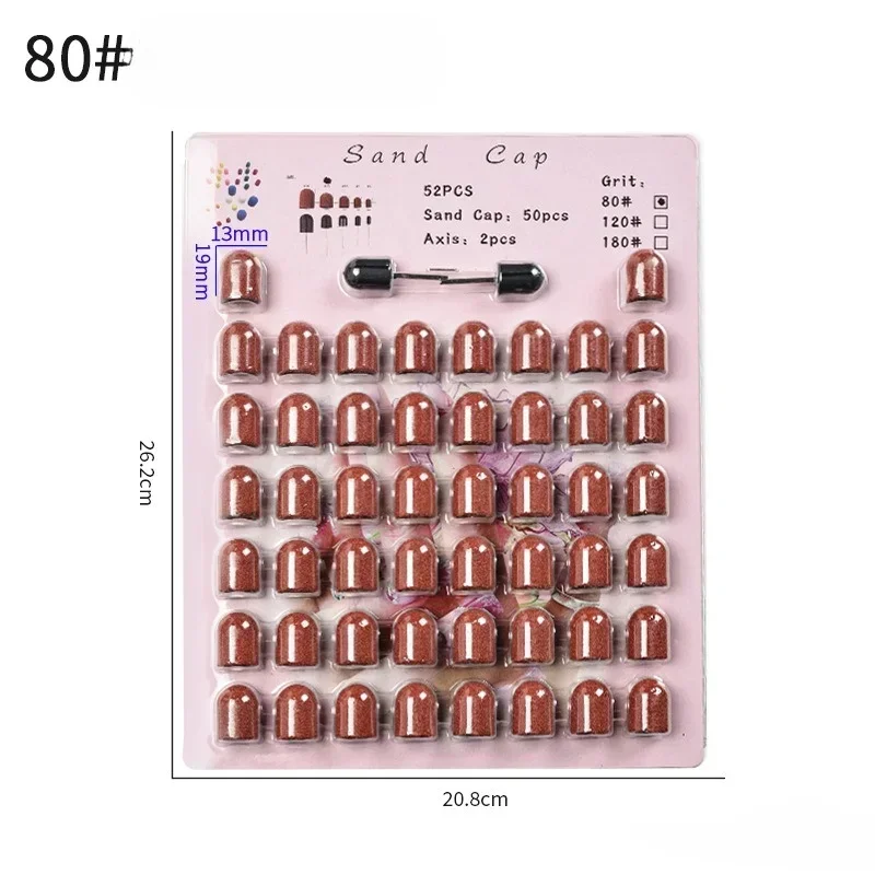 50개 네일 샌딩 캡 2개 샌딩 샤프트 젤 폴리쉬 리무버 네일 드릴 비트 매니큐어 그라인딩 버 페디큐어 도구 # 80/ # 120