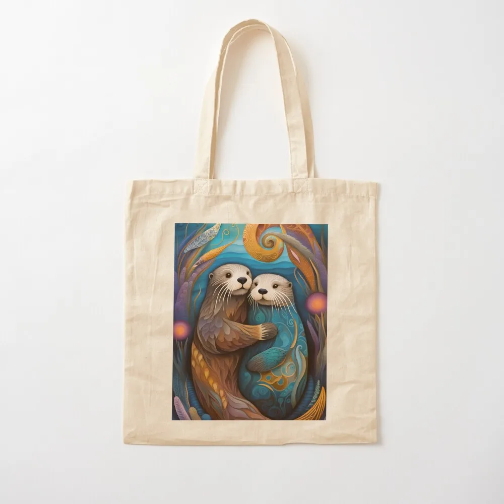Sea Otters In Love Tote Bag female bag Fabric bag Custom shopper woman