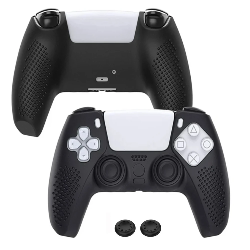 

Противоскользящий силиконовый чехол для контроллера PS5, мягкий резиновый чехол для беспроводного контроллера PS5 с черными колпачками для большого пальца