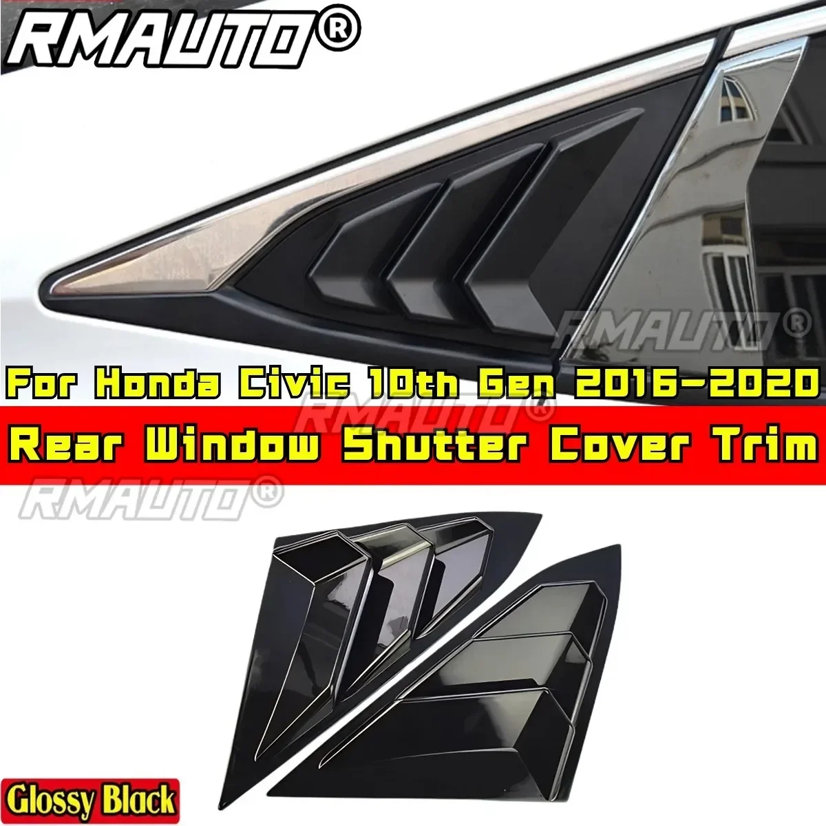 

For Honda Civic 10th Gen 2016-2020 Body Kit Rear Window Shutter Cover Trim Glossy Black Sport Style Car Accessories