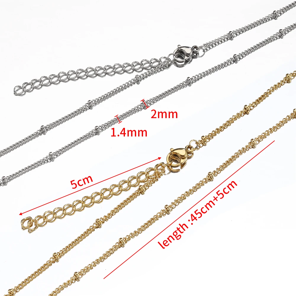 MINGXUAN No Fade 10pcs 5pcs Stainless Steel Bead Necklace Chain with Lobster Clasps Chains for Jewelry Making DIY 45cm+5cm Chain