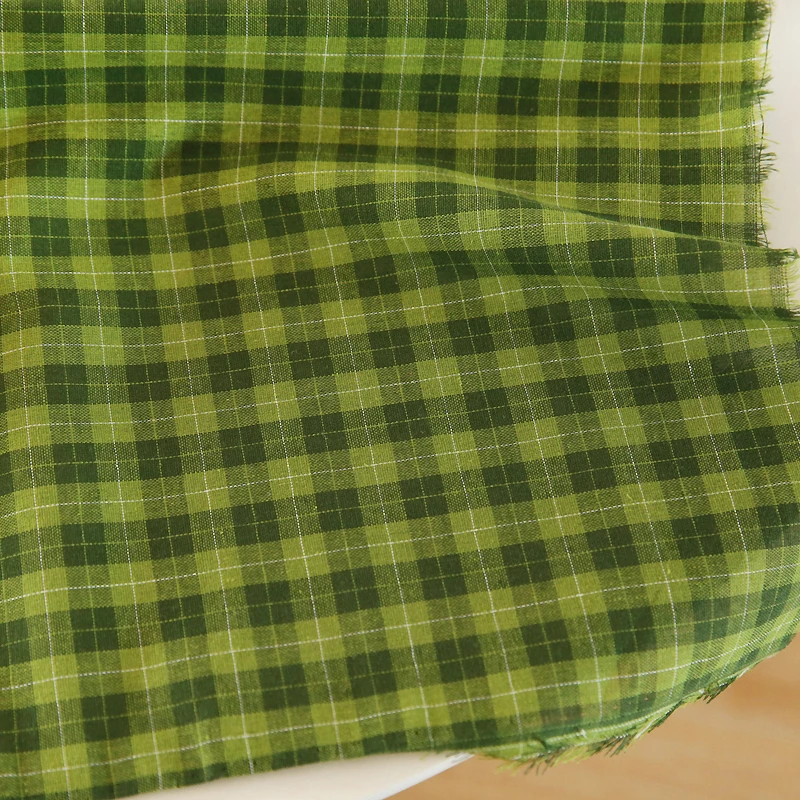 145x50cm Retro Nostalgic Green Plaid Yarn-Dyed Polyester Cotton Linen Coarse Cloth Tablecloth Home Handmade Fabric