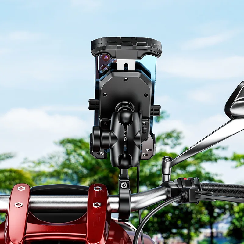

Phone Holder with charge One Hand Operation Bike Phone Mount Handlebar Mirror Holder for Bicycle Motorcycle ATV Scooter