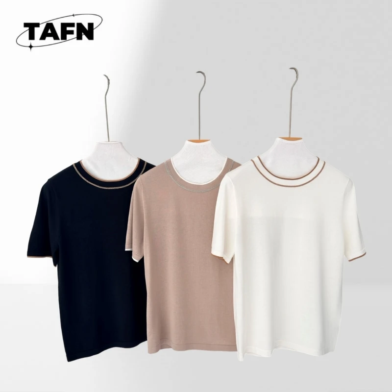70% Cotton 30% Spun Silk Women Chic T Shirt Simple Style Short Sleeve Top for Work and Casual Ladies European Fashion BD0530