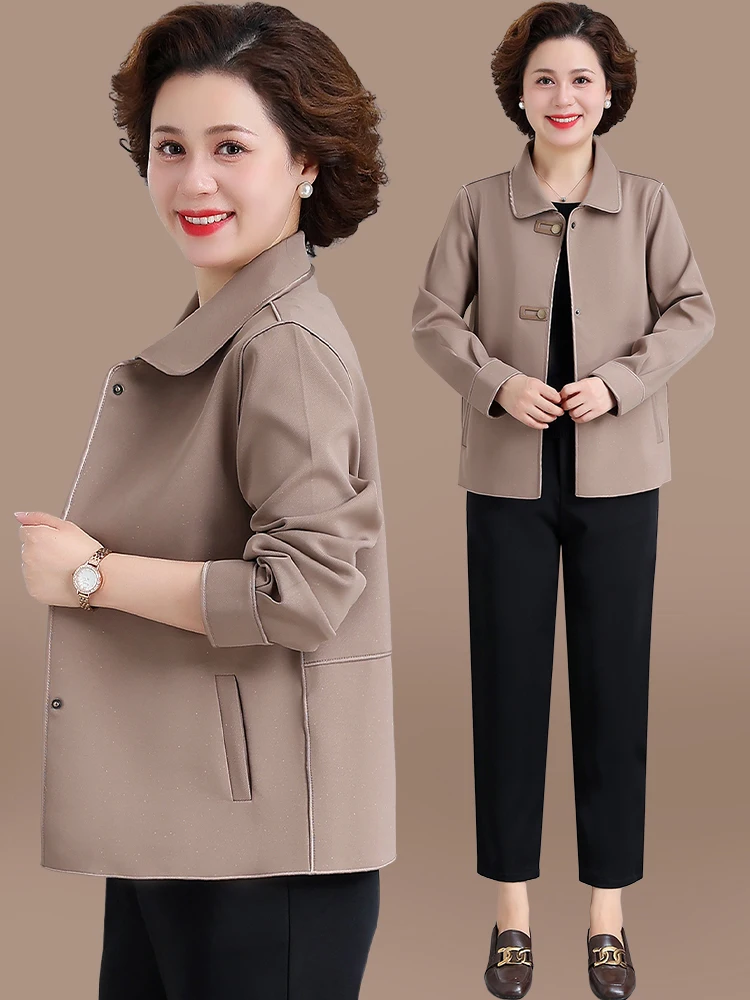 

Spring Faion Outerwear for Older Women Loose Sle ort Coat andma Personali Ladies' Jaet Korean Sle Cardigan