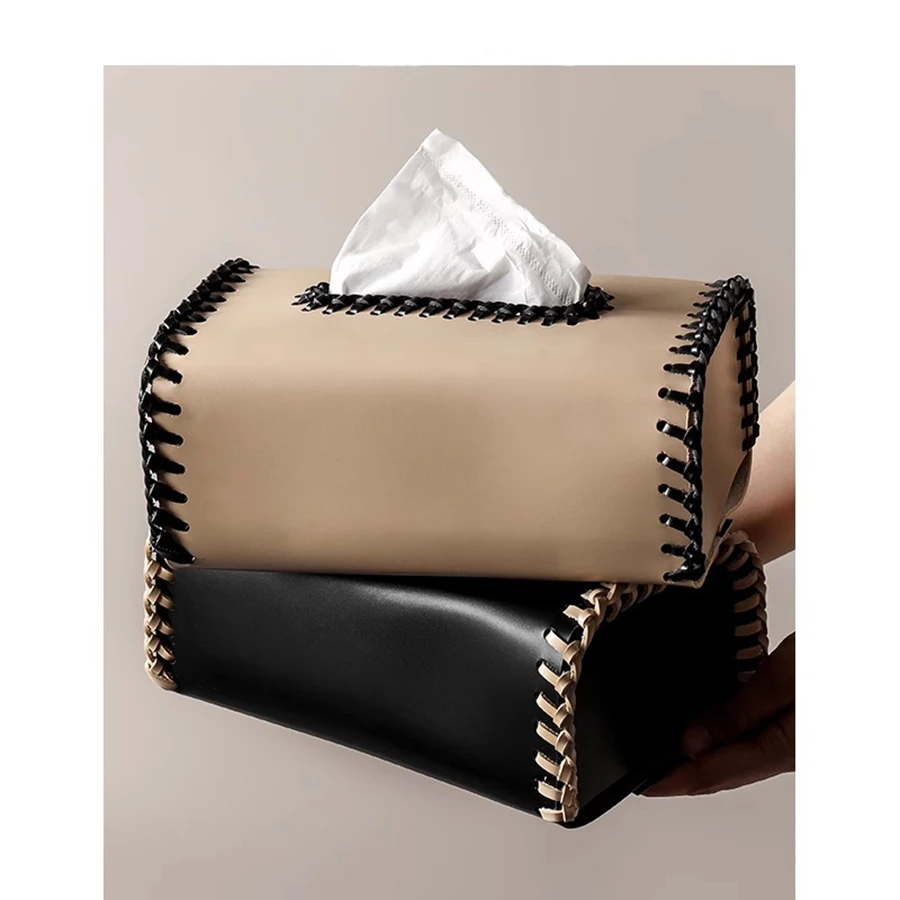 Light Luxury Woven Tissue Box Leather Suction Napkin Paper Box Household Dining Table Coffee Table Living Room Decoration