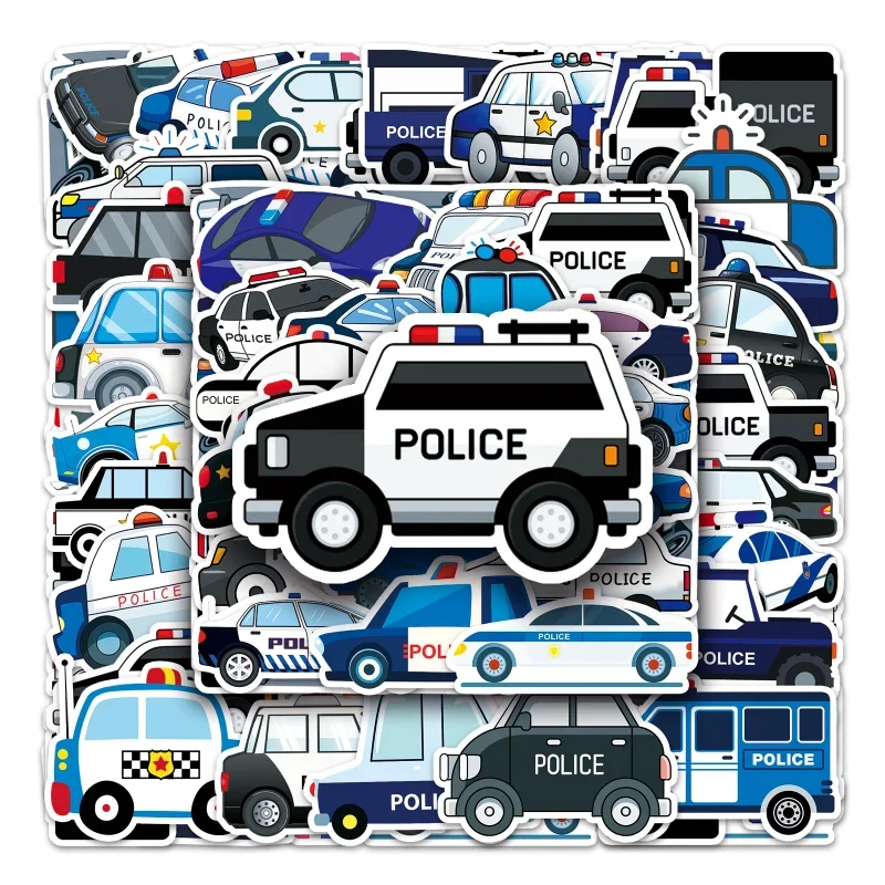 10/25/50pcs Cartoon Police Stickers Graffiti for Toy Car DIY Boys Girls Gift Teaching Learning Wall Decals Luggage Bike