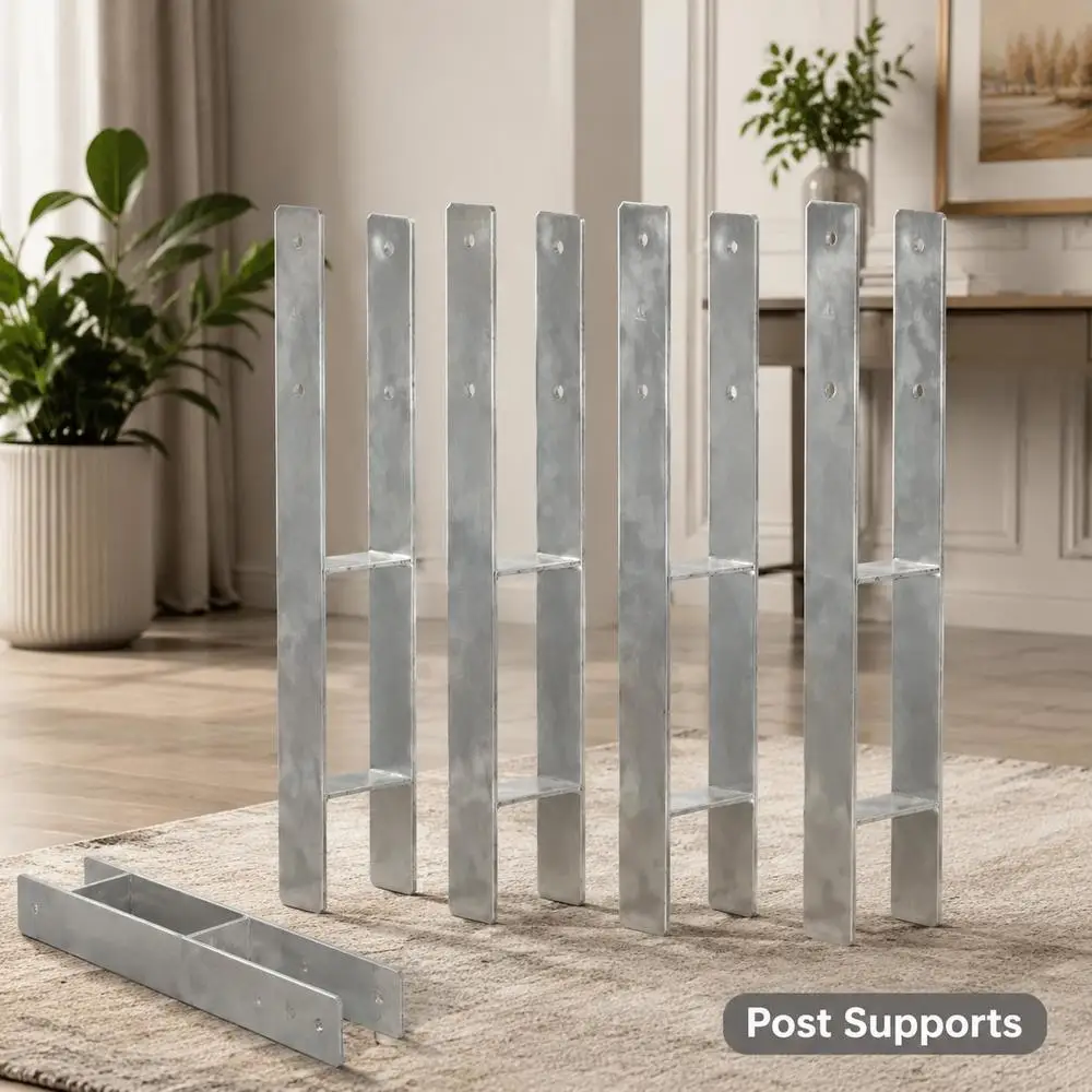 Supports de poteaux de clôture en acier galvanisé, 9x6x60 cm, avec trous pré-percés, pour clôture de jardin, terrasse, balcon, montage de structures extérieures, paquet de 6