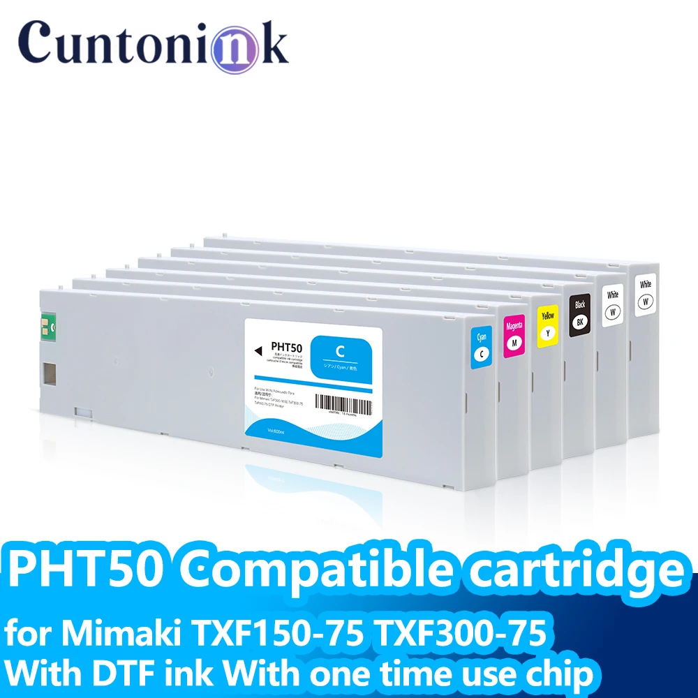 500/600ml PHT50 Compatible Ink Cartridge with DTF Ink with One Time Use Chip for Mimaki TXF150-75 TXF300-75 Printer