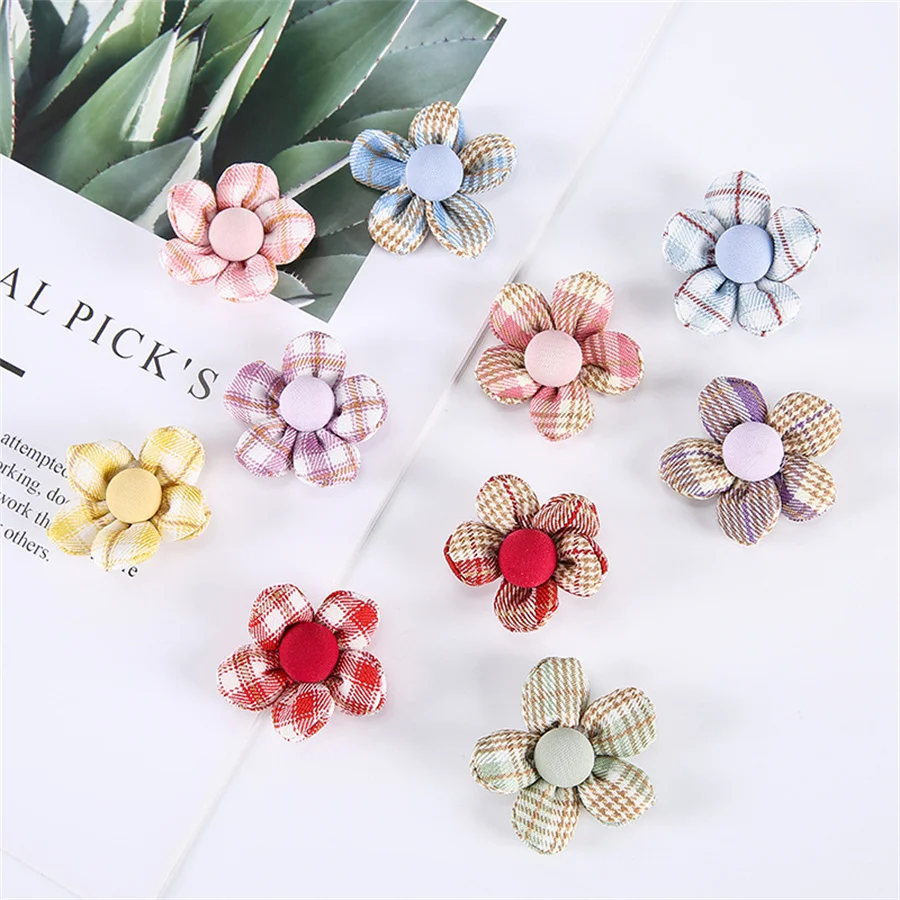 

Plaid Fabric Summer Five-Petal Flower Applique Crafts For Girl Garment Hair Clip Accessories Sock Bag Decoration Patch On Sales