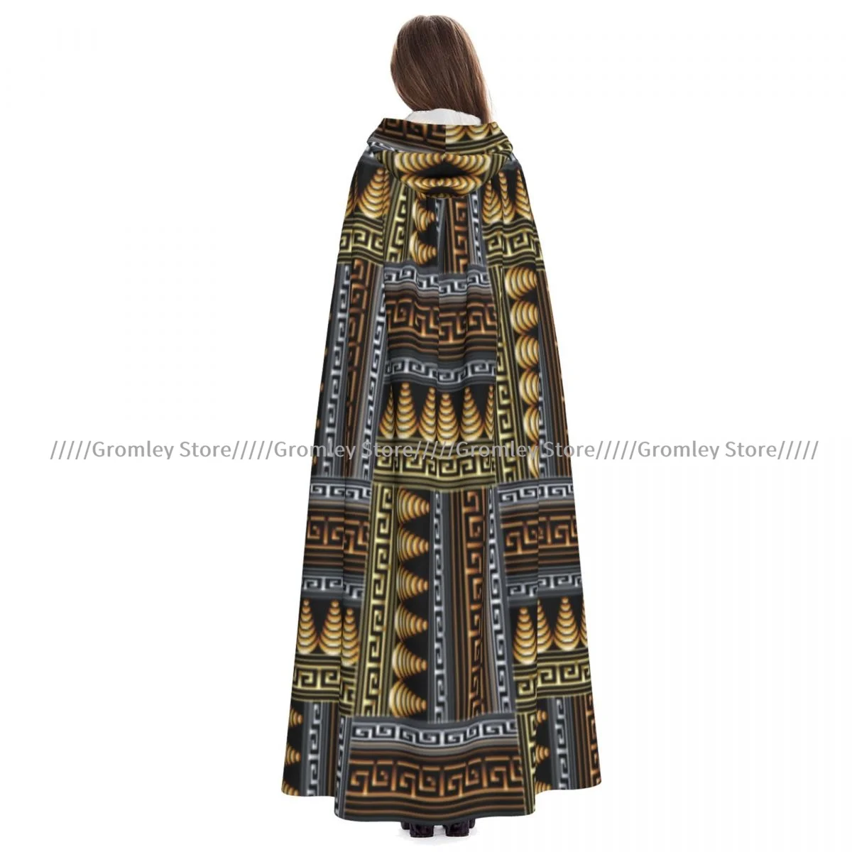 

Ancient Greek Braided Checkered Geometric Cloak Cape Hooded Medieval Costume Witch Wicca Vampire Halloween Costume Dress Coat