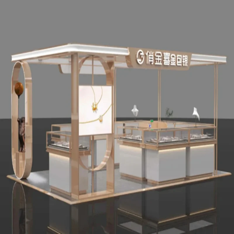 custom.Contemporary Jewelry Display with Curved Corners, Soft Matte Body and LED Track Light Integration