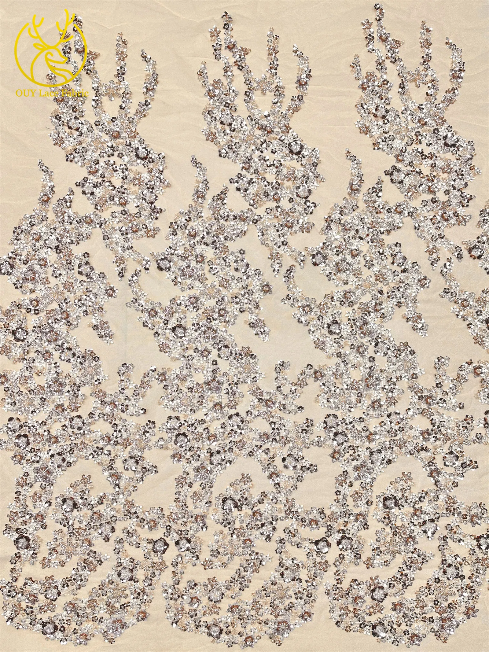 5 Yards Afrikanischer Pailletten-Perlen-Spitzenstoff 2026 Neuer Stil Nigerianische Bräutigam-Stickerei Tüllspitze für Brautkleider Nähen – Detail 10