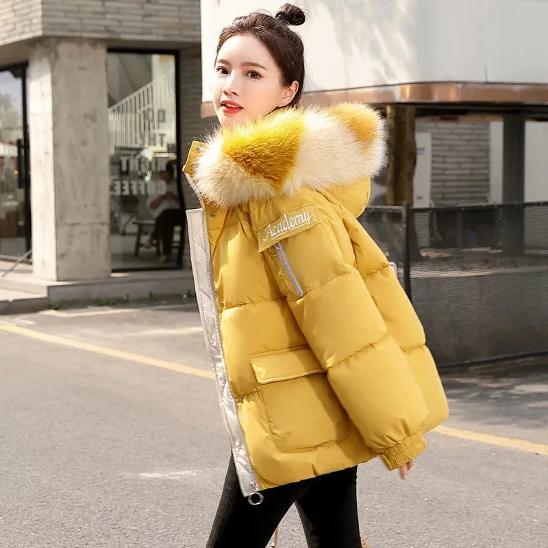 Winter Ladies Fashion Hooded Down Cotton Jacket 2025 Feminine Short Puffer Outwear Korean Women Long Sleeves Cotton Padded Coat