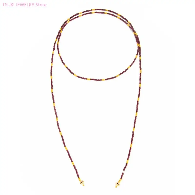 62KE Minimalist Beaded Necklace Featuring Retro Beads Long Length Chain for Fashionable Everyday and Evening Use