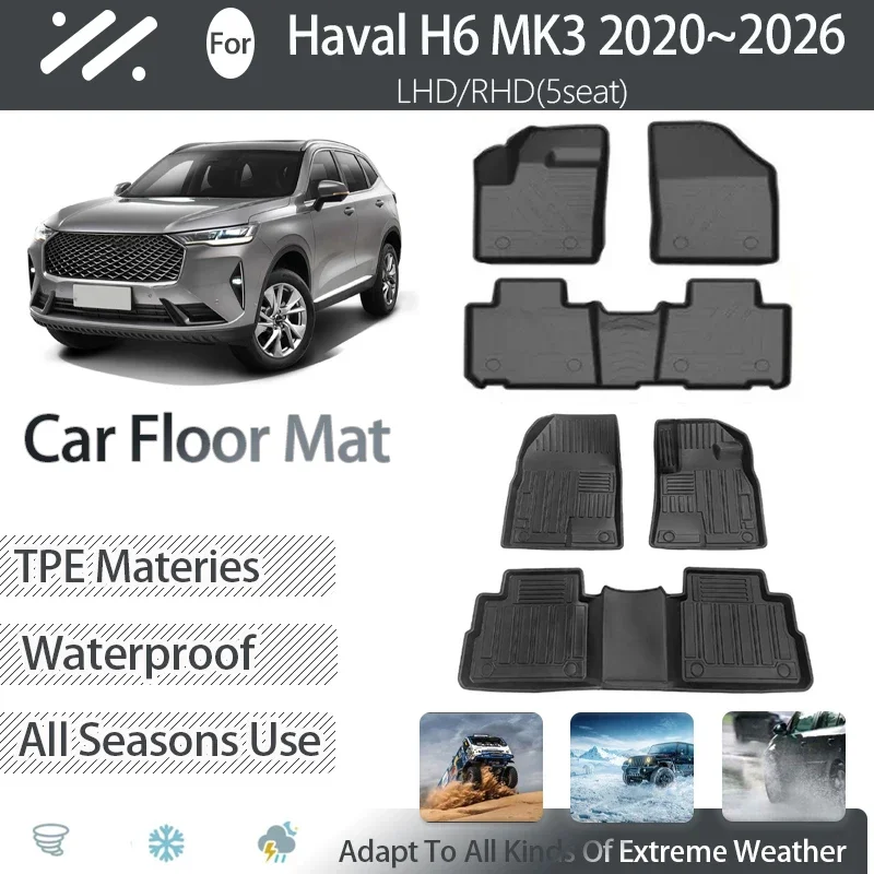 

Car Floor Mats For Haval H6 III MK3 2020~2026 5seat Waterproof Pad LHD RHD Rug Foot Carpet Floor Cover Auto Interior Accessories