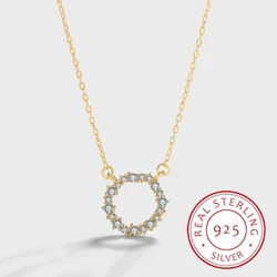 Fashion Classic Authentic S925 Silver Simple Hollow Diamond Necklace 14K Gold Temperament Versatile Clavicle Chain