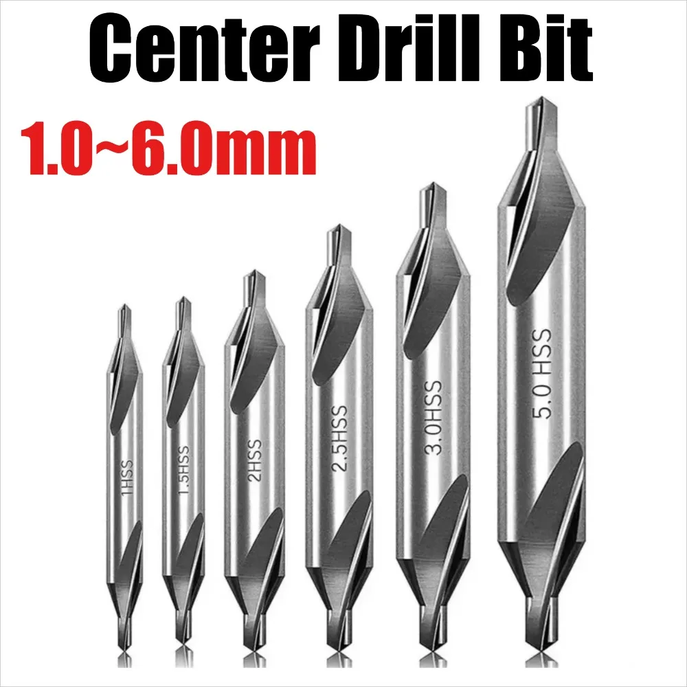 

1-6mm HSS Center Drill Bit 60 Degrees Core Drill Bit Power Tool Metal Drilling For Lathe Metalworking 1/1.5/2/2.5/3/3.15/4/5/6mm