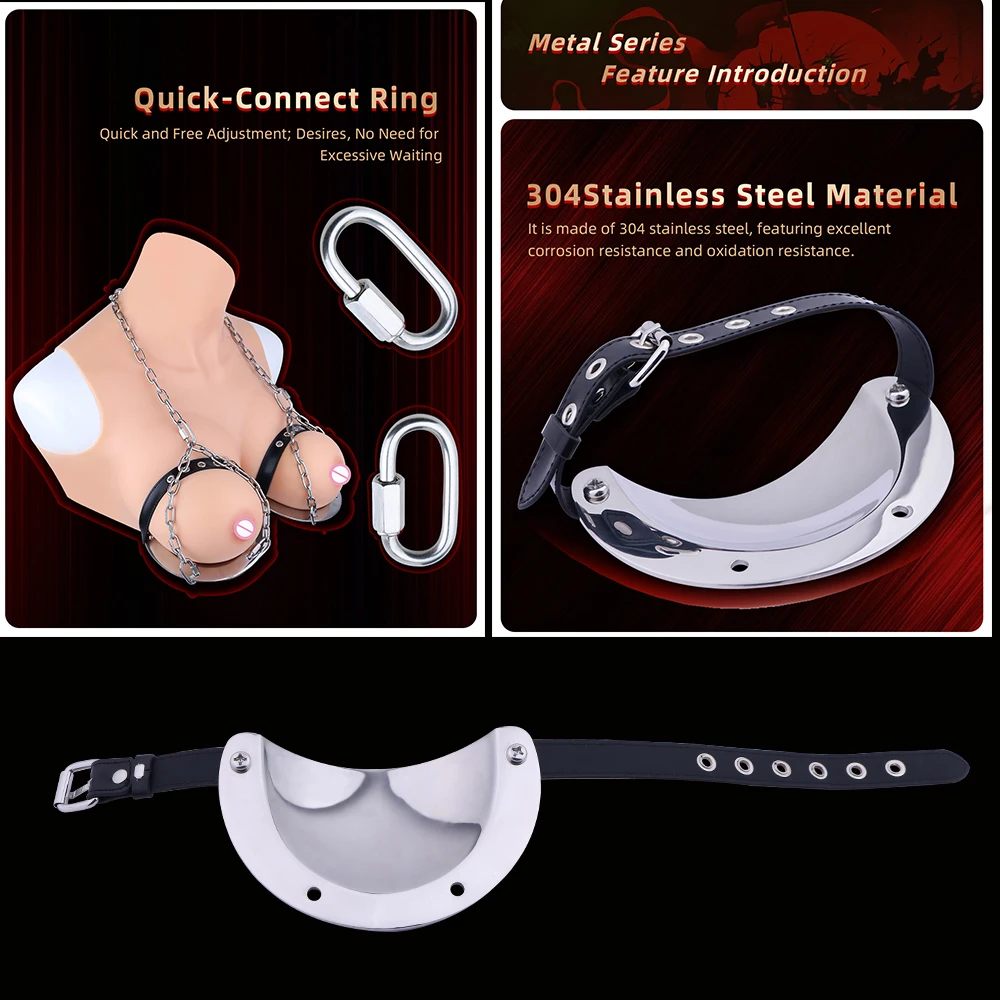 GBAR الفولاذ المقاوم للصدأ جهاز ضبط النفس الصدر يمكن ارتداؤها حزام عبودية الثدي BDSM يمزح الجنس لعب للنساء الكبار اللعب الملحقات #5