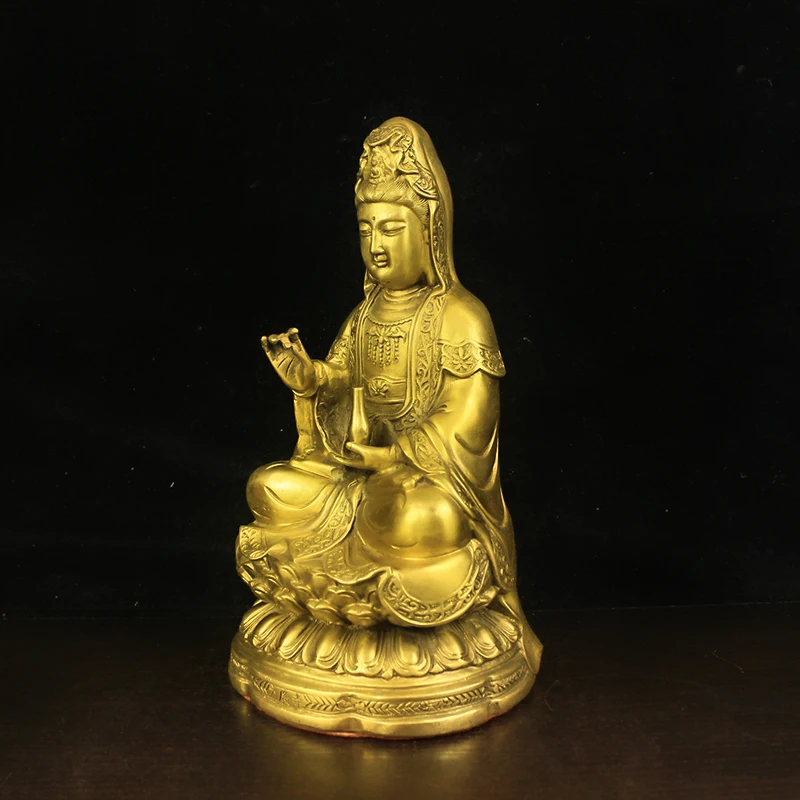 32cm bottle holder Guanyin Fangguang Temple Pure brass precision cast ornament. Specification 18 * 16 * 32cm Weight 3kg