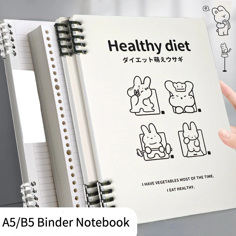 A5/B5 Coil Notebook 60 Sheets of Binder Notebook Japanese Cover Design Rabbit Cartoon Notebooks for Students Office Stationery
