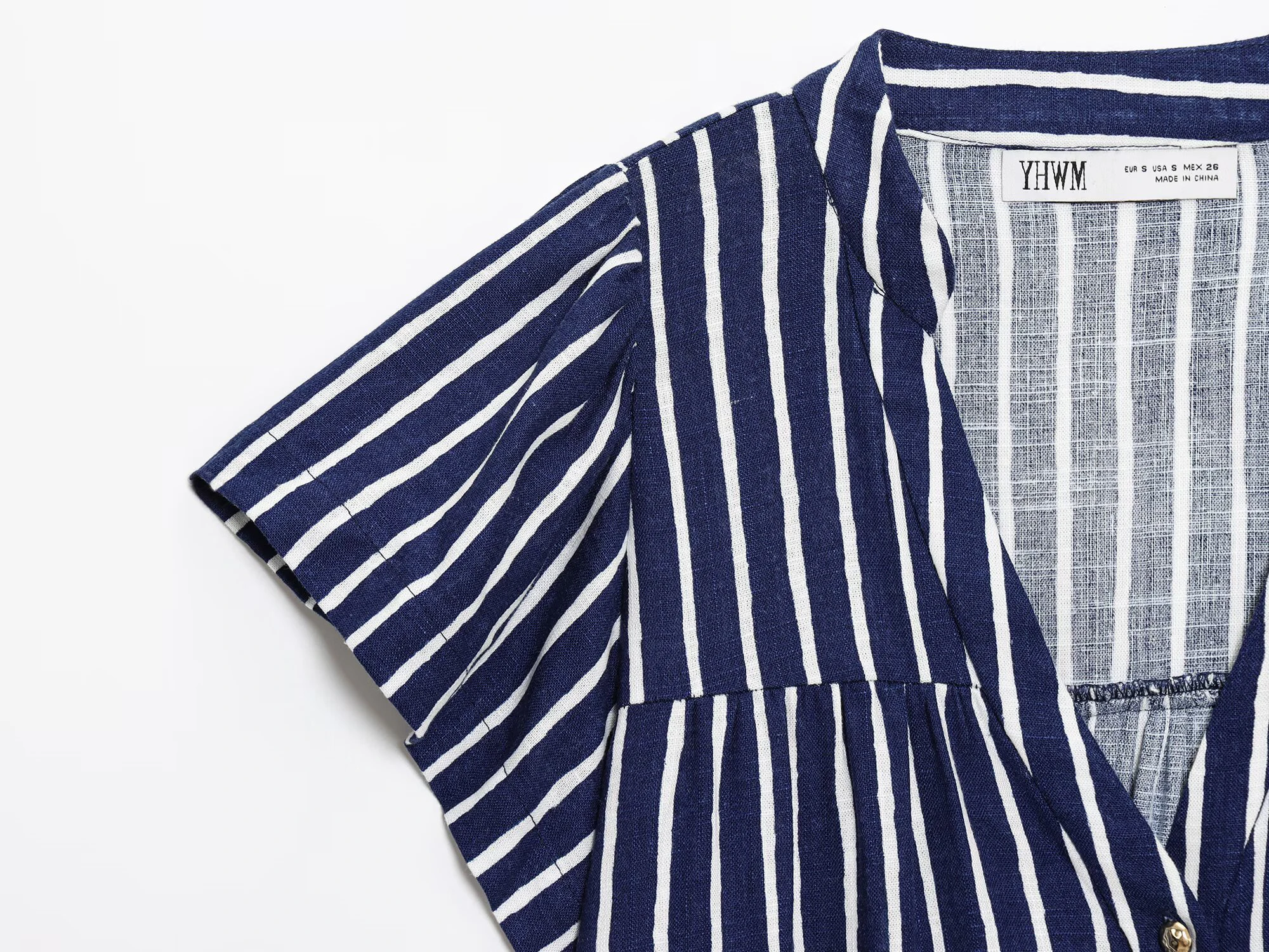 ZERAINS été femmes lin mélange rayé col en v chemise à manches courtes confortable et simple rayé décontracté ensemble short et haut