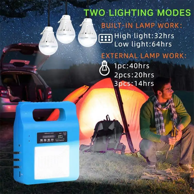 

Portable Solar Generator Kit Outdoor Camping Emergency Power System with Lighting MP3 FM Radio MPPT Controller