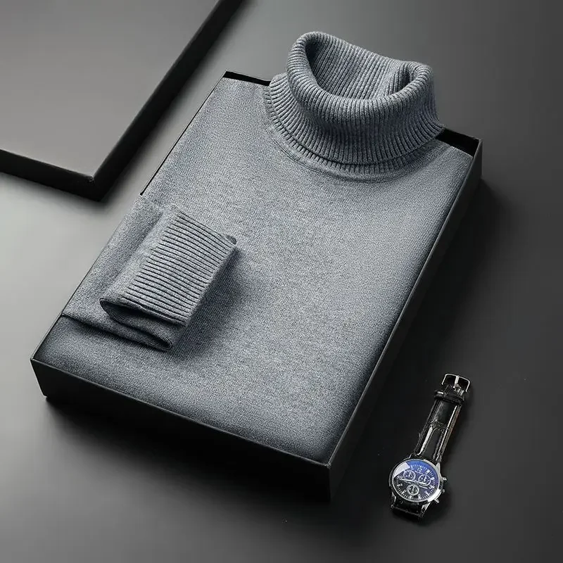 

Autumn Slim Fit Long Sleeve Solid Color Trend Men Streetwear Men’s High Quality Knitted Turtleneck Sweater Anti-pilling Pullover