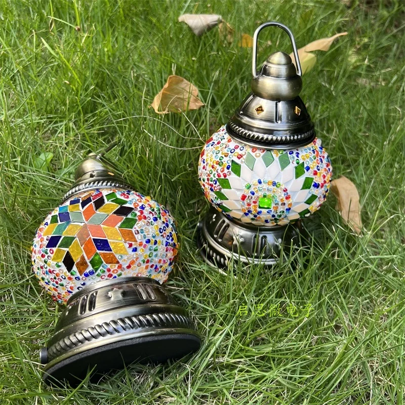 Mini linternas colgantes de mosaico turco Vintage, batería, luz cálida, linterna Led para campamento, lámpara de tienda ligera recargable para exteriores