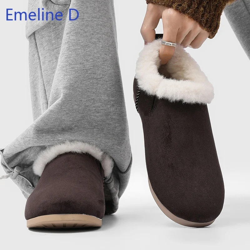 Unisex Winter Fleece Lined Ankle Boots Suede Upper Flat Sole Slip On Warm Casual Short Booties Multi Color Daily Wear Footwear