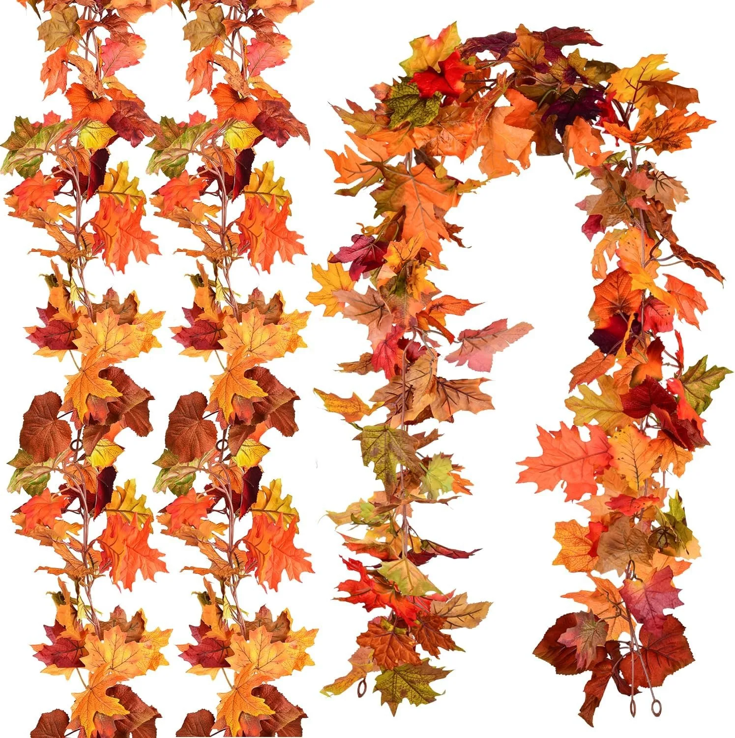 2M Artificial Fall Maple Leaf Garland Fake Plant Autumn Leave Vine for Home Decor Thanksgiving Halloween Festivals Wedding Decor