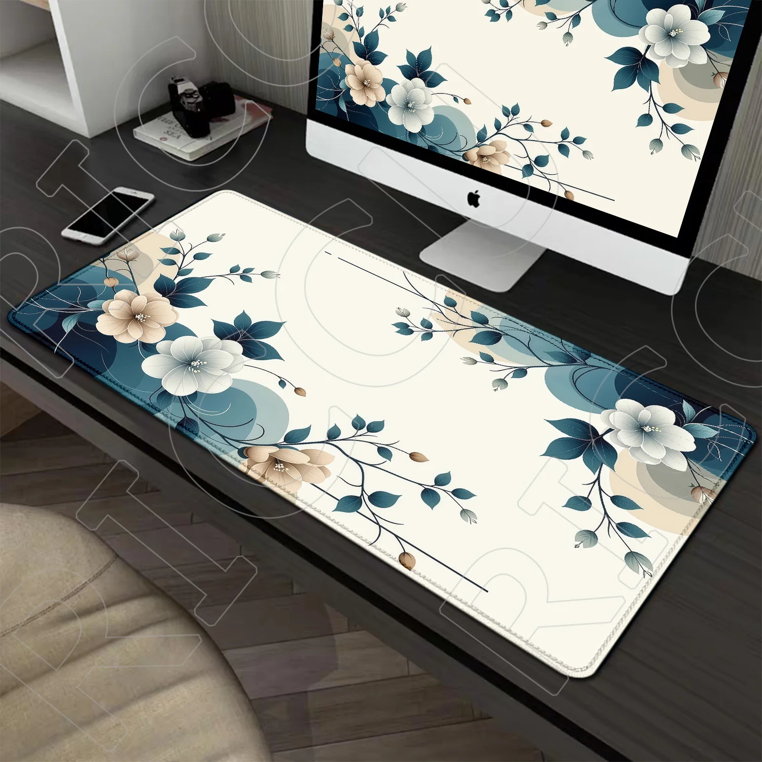 

Большой игровой коврик для мыши XXL с HD-печатью, ретро-дизайн с цветочным узором, расширяемый, противоскользящий, из резины, настольный коврик, аксессуар для ПК