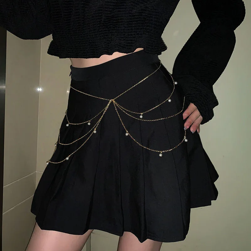 Y2K Metal Waist Chain For Women Trendy Multi Layer Pearl Belt Girls Fashionable Jewelry Waist Chain Summer Sexy Body Chain