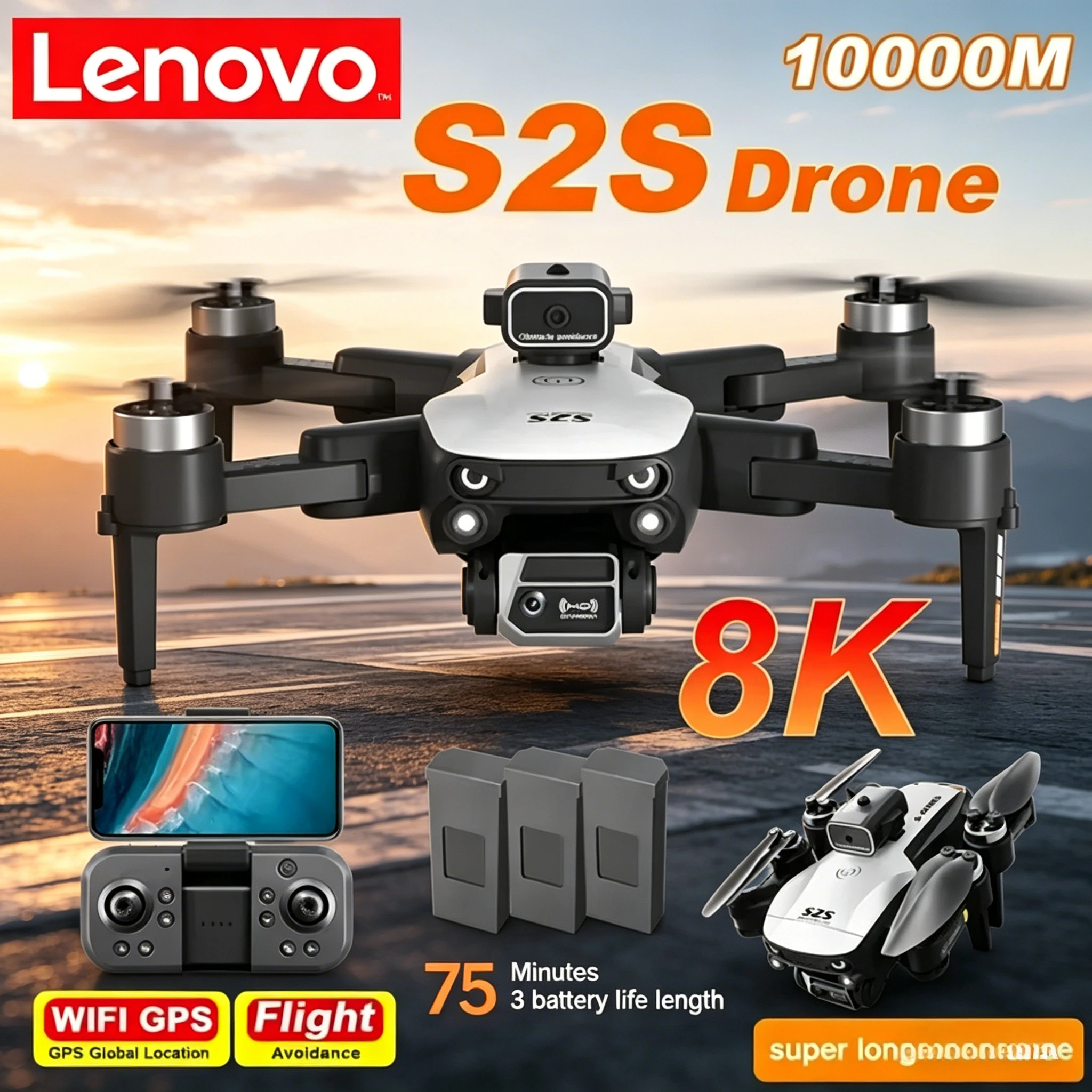 

Дрон Lenovo 8K S2S с GPS, двойной камерой, всенаправленным обходом препятствий, бесщеточный квадрокоптер для аэрофотосъемки, игрушка