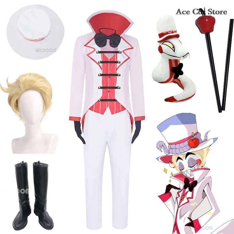 Hazbin Lucifer Morningstar Cosplay Hotel Costume Wig Cane Anime Cosplay Prop Plush Clothes Halloween Party Devil Hazubin Suit