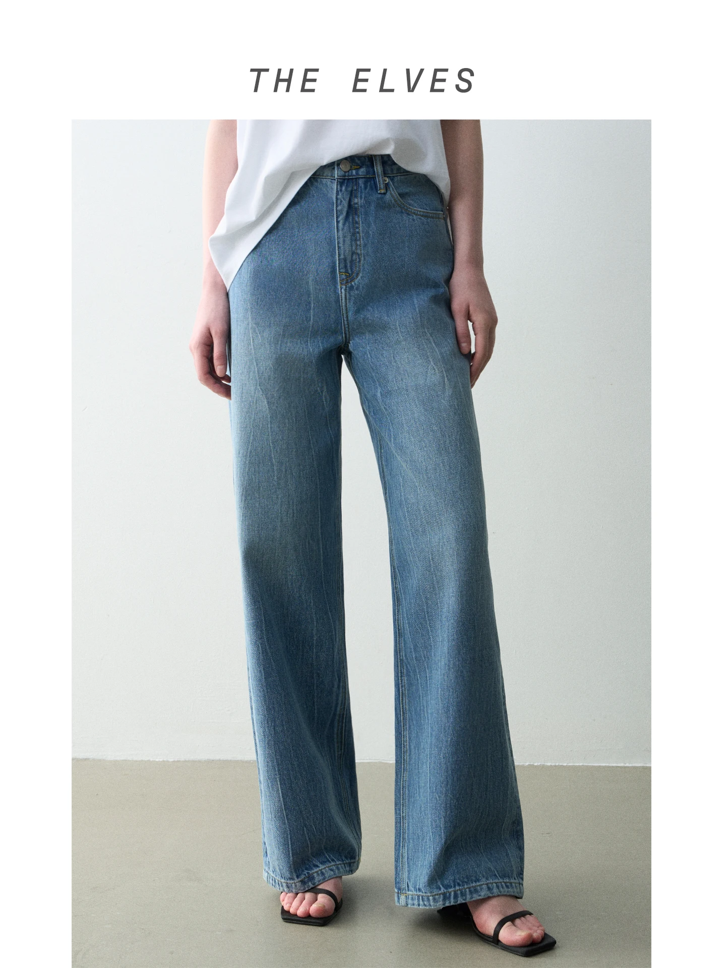 

Прямые широкие джинсы с высокой талией, женские осенние новые повседневные хлопковые эластичные джинсы с узором на талии