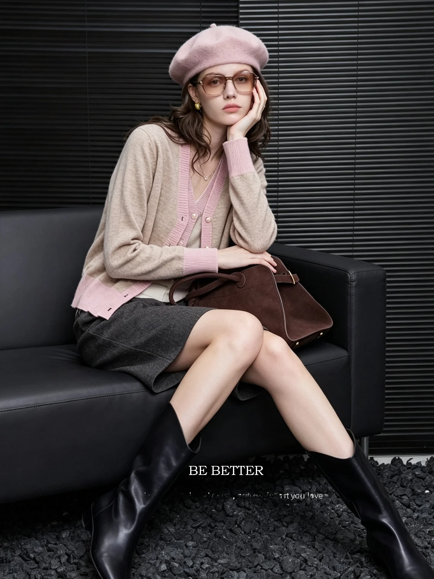 Huaappuw Vintage Fashion Set 2026 Early Autumn New Splicing Design Open Cardigan V-neck Tank Top Polyester Nylon Acrylic Wool...