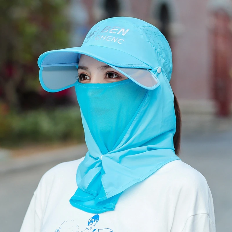 Detachable Face Hats Neck Cover Scarf Women Summer Visors Breathable Mesh Sun Protection Hat Garden Working Cycling Hiking Caps