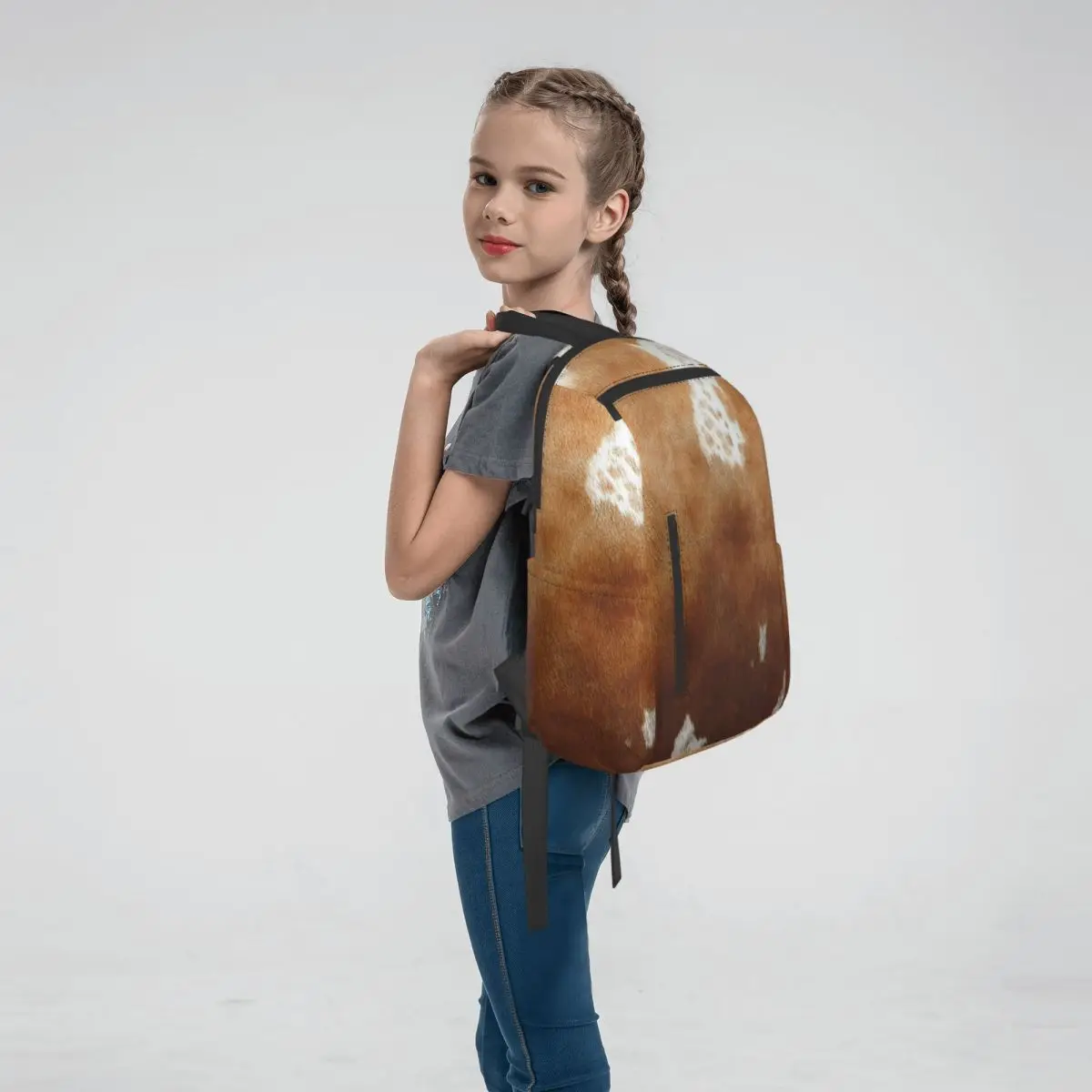 Stylish Cow Fur Cowhide Texture Cow Skin Print Patter Backpack Large Capacity Boys Girls BookBag School Bag Shoulder Bags for