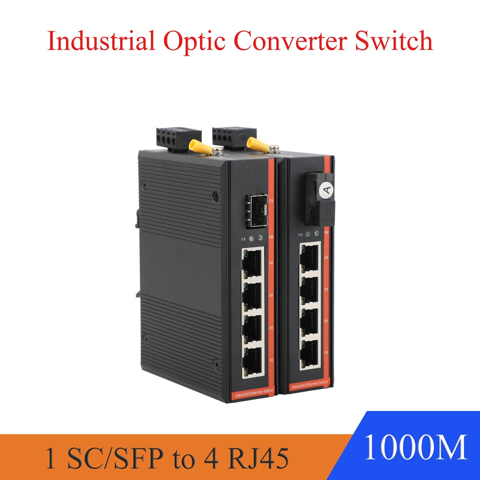 

1 PCS Industrial-grade Gigabit 1 Optical 4 Electrical Single-fiber Single-mode SC/SFP Transceiver A end Transceiver