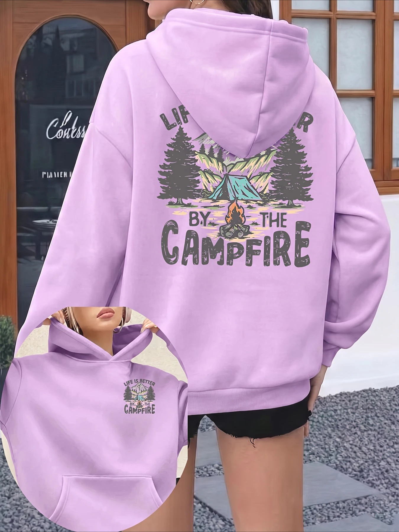 Women's fashionable hooded shirt with print, suitable for daily, holiday and outdoor wear, women's clothing, women's attire