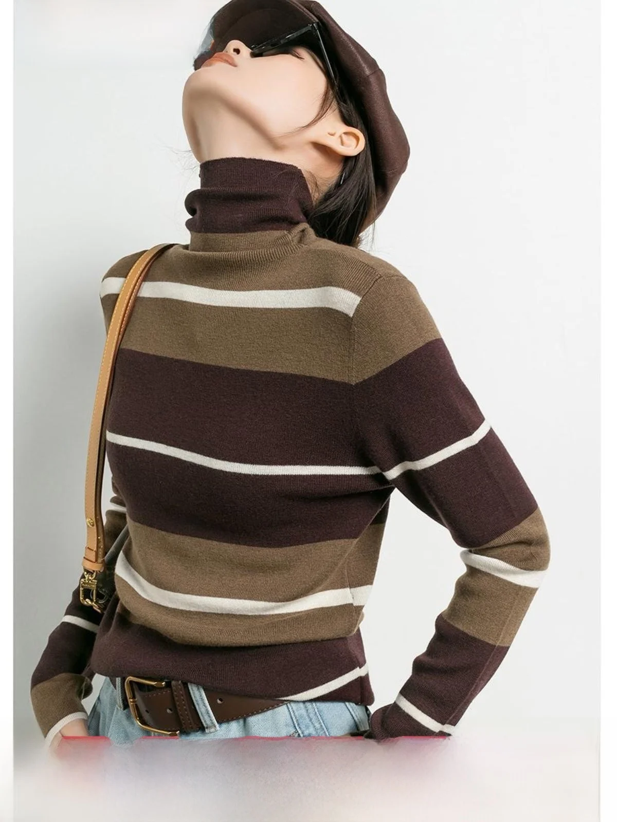 

TidepPA шикарный высокий трикотаж Ne, женский тонкий прядок из австралийской шерсти в полоску с узором Sli Ele, повседневный трикотаж для поездок на работу