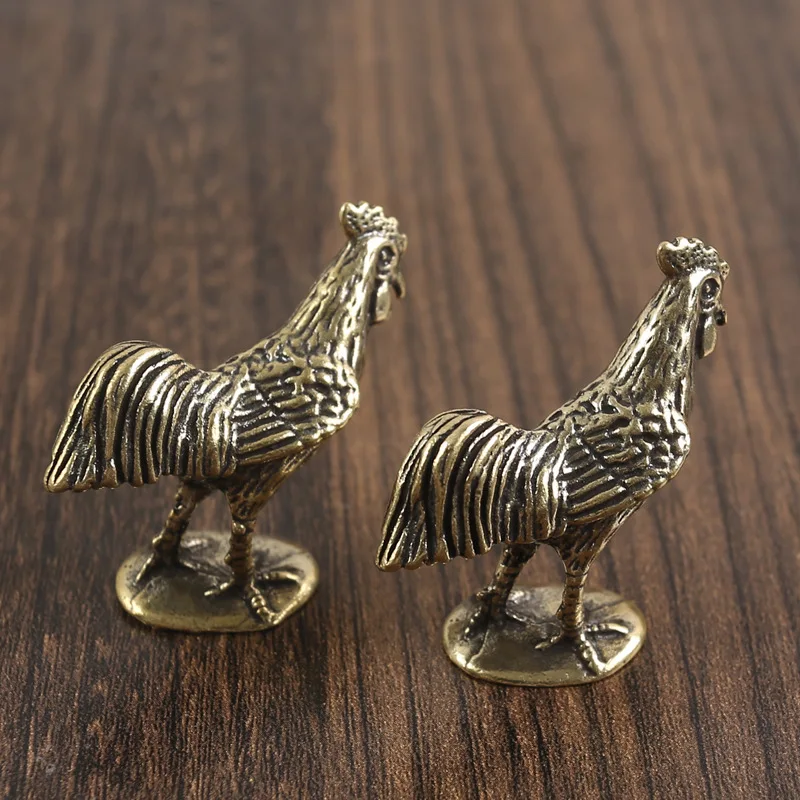 Brass rooster ornaments, zodiac chicken ornaments, home office decorations, crafts, pure copper tea 2PC sets