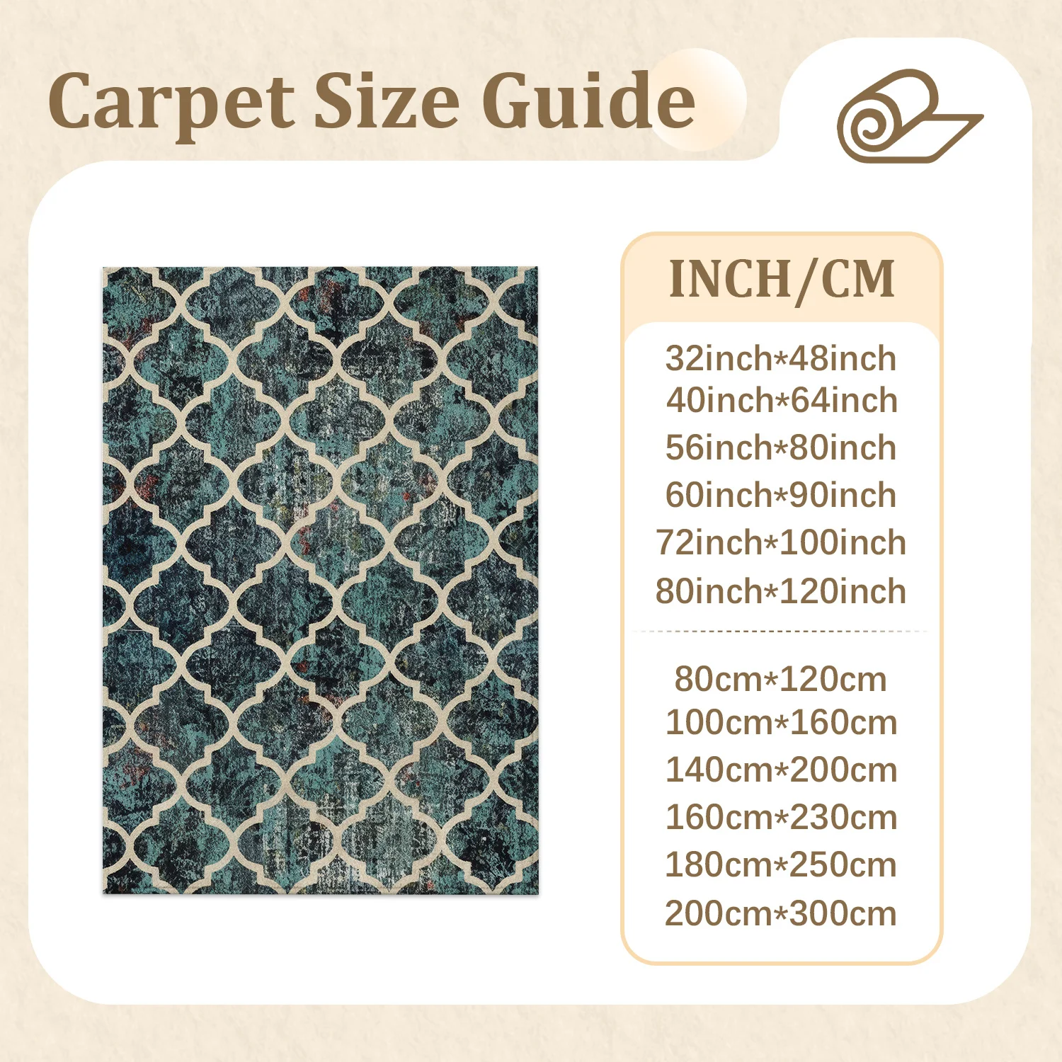 Large Indoor Area Rug, Soft Velvet Low Pile Non-Slip Dotted Backing Machine Washable, Teal Moroccan Trellis Pattern Floor Rug for Living Room, Bedroom, Entryway
